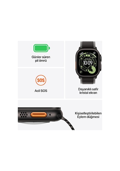 Apple Watch Ultra 3 GPS + Cellular 49 MM Natürel Titanyum Kasa Akıllı Saat (Distribütör Garantili)