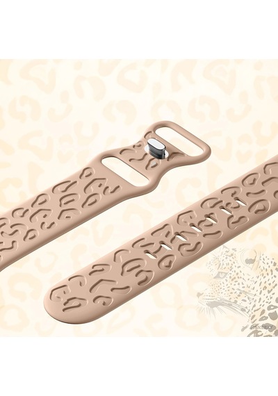 Apple Uyumlu  Watch 44 45 46mm Leopar Desenli Yumuşak Silikon Kordon Seri 2 3 4 5 6 Se 7 8 9 10