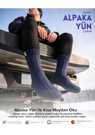 Bolero Nordsox E31 Erkek Alpaka Yün Soket Çorap 41-45 Lacivert