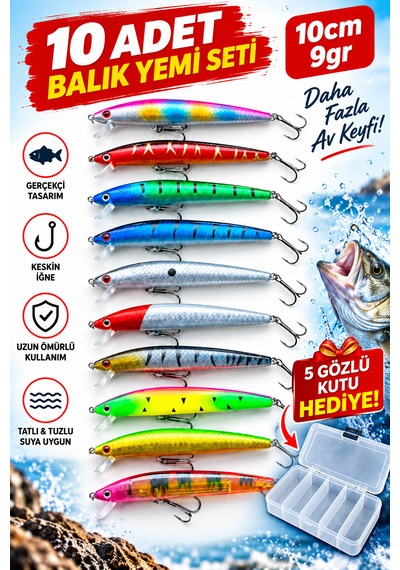 Cappadocians Minnow Suni Balık Yemi 10 Cm 9 Gr - Levrek Lüfer Palamut Turna Alabalık Spin At-çek Yapay Yem 10 Lu Kutu Hediyeli Çok Renkli