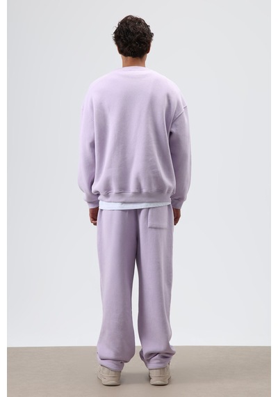 Vamos Basic Oversize Yıkamalı Sweatshirt Lila