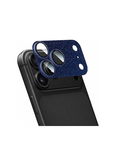 Apple Uyumlu iPhone 17 Pro Max - Komple Simli Lens Koruma Full Kamera Koruması Tek Parça Lacivert