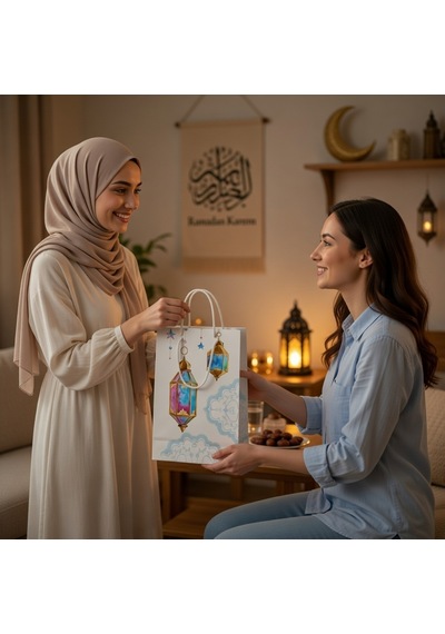 Ramazan Temalı Hediyelik Karton Çanta 26x40x8 Cm İftar Ve Dağıtım İçin
