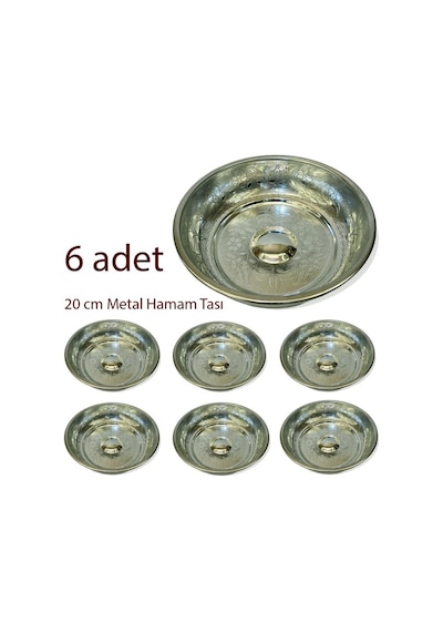 6 Adet 20 Cm Metal Hamam Tası Gümüş