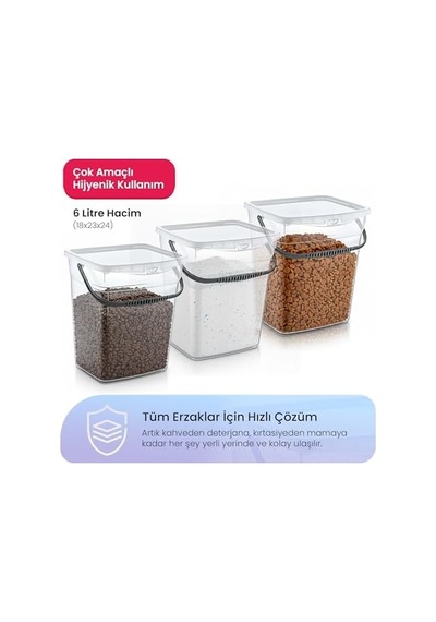 Q-box 6 Litre Çok Amaçlı Şeffaf Saklama Kutusu Kilitli Kapaklı, Saplı Deterjan Ve Erzak Düzenleyici 10