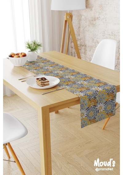 India Pattern 6 Desenli Baskılı Süet Runner Masa Örtüsü
