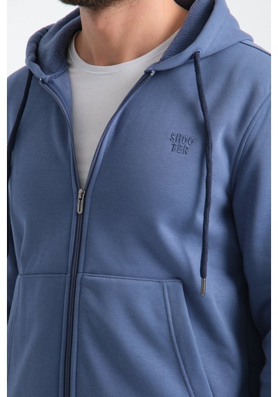 Shooter Sportswear Shooter Erkek Kışlık Eşofman Takımı Thermosoft Teknolojisi İçi Kuzu Görünümlü Regular Kalıp Minimal Logo Kapüşonlu İndigo