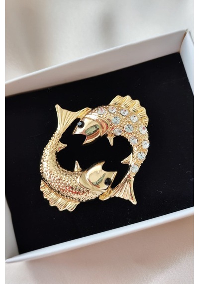 Pisces Duygusal Balık Broşu Altın