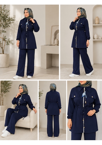 Stilkusagi Kadın Lacivert Oysho Kumaş Fermuarlı Eşofman Takımı Belden Bağcıklı Geniş Paça Stilkusagi Kadın Lacivert Oysho Kumaş Fermuarlı Eşofman Takımı Belden Bağcıklı Geniş Paça