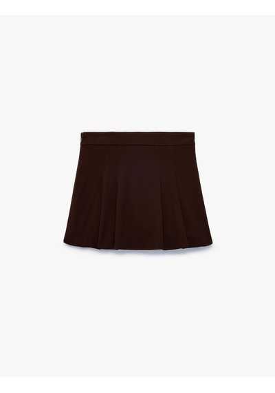 Koton Normal Bel Mini Pileli Şort Etek Kahverengi 7wal70016ıw Kahve