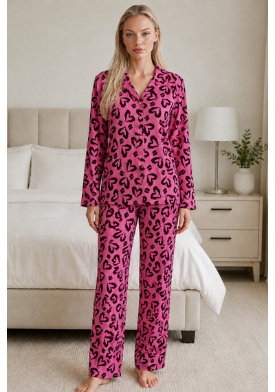 Kadın Casual Esnek Bol Lila Pijama Takımı 4672