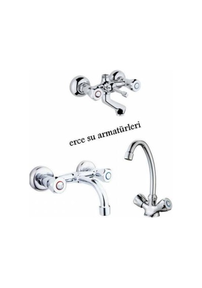 Klasik Çevirmeli Evye lavabo ve Banyo Bataryası Krom