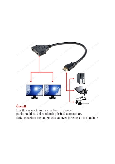 2 Port Hdmı Splitter Hdmı Çoklayıcı Kablo