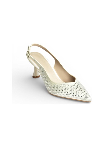 Fox Shoes Y676198104 Sedef Kumaş Taşlı Alçak Topuklu Kadın Abiye Ayakkabı