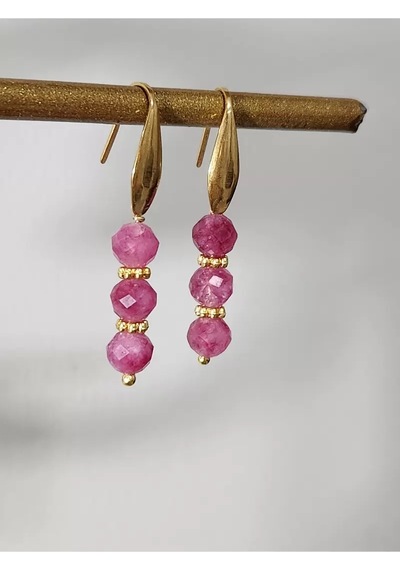 Yakut Taşı Çelik Tasarım Küpe Pembe