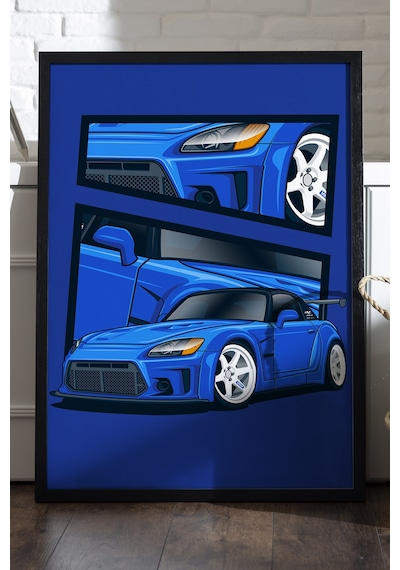 Honda S2000 Siyah Ahşap Çerçeveli Poster, Dekoratif Araba Duvar Tablosu