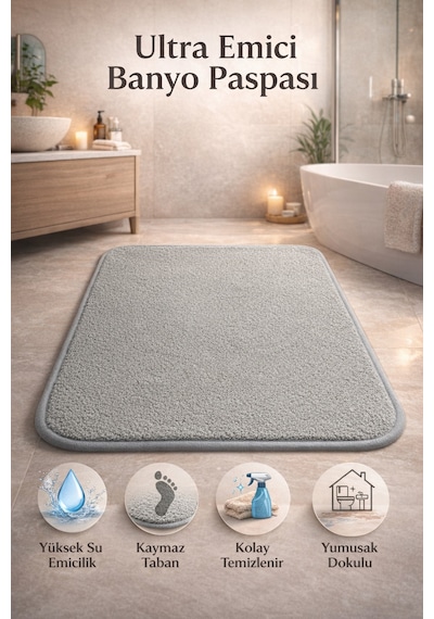Banyo Paspası Ultra Emici Kaymaz Taban Kolay Temizlenir