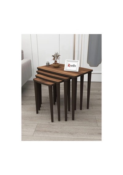 Renlife Zigon Sehpa 4'lü Zigon Mdf Zigon Ahşap Zigon Ceviz Lüx Ceviz Ceviz