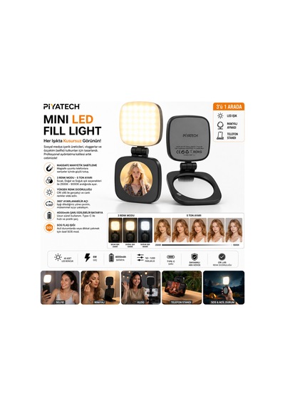 Xk-fl05 Magsafe Uyumlu Aynalı Mini Led Fill Light Taşınabilir Telefon Standı Fotoğraf Ve Video Işığı - Siyah