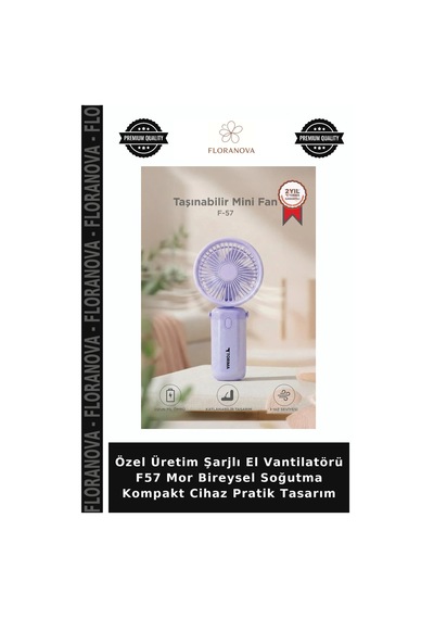 Özel Üretim Şarjlı El Vantilatörü F57 Mor Bireysel Soğutma Kompakt Cihaz Pratik Tasarım