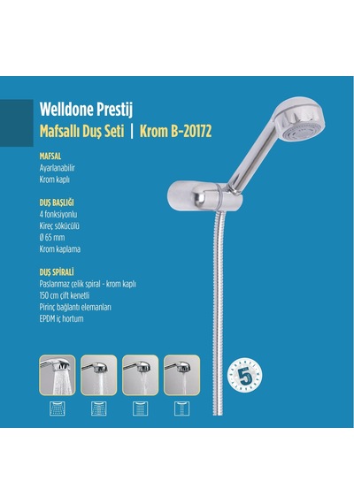 Welldone Prestij Mafsallı Duş Seti Krom