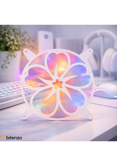 Çiçek Motifli 120x120 Mm Oyun Pc Aksesuarı, Masaüstü Bilgisayar Fan Kapağı Beyaz