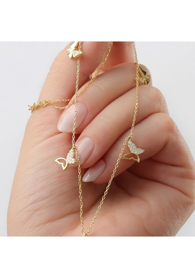 925 Ayar Gümüş Gold Kelebek Şans Kolye