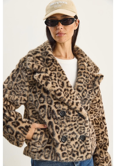 Shade Kadın Leopar Desenli Cep Detaylı Astarlı Suni Kürk 6962 60283772 - Bej