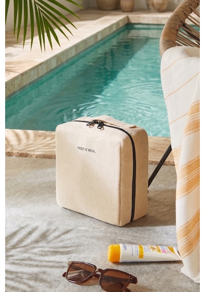 Ocean Home Textile Termal Astarlı Jüt Keten Makyaj Çantası 20 X 21 X 11 Cm