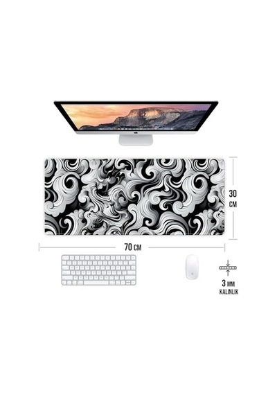 Wave Temalı Oyun Gaming Klavye Mouse Pad Masa Matı 70x30cm Kaymaz Kauçuk Taban Dikişli Kenar