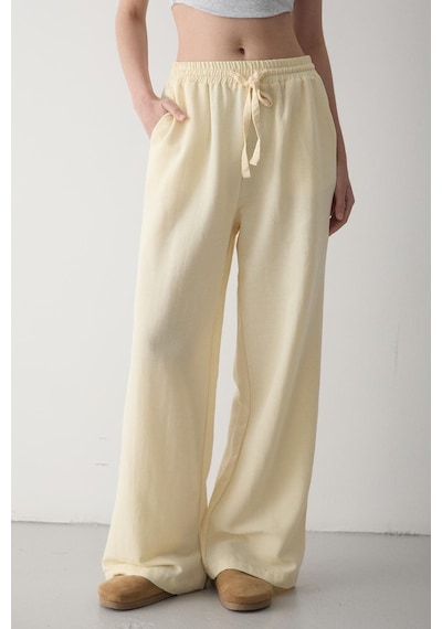 Sarı Beli Lastikli Bol Paça Pantolon Sarı
