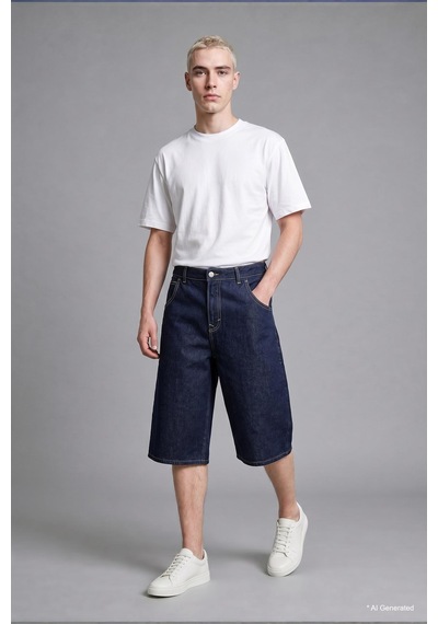 Defacto %100 Pamuk Super Baggy Fıt Lacivert Bermuda Jean Şort I3978ax26hsnm34 Mavi-nm34