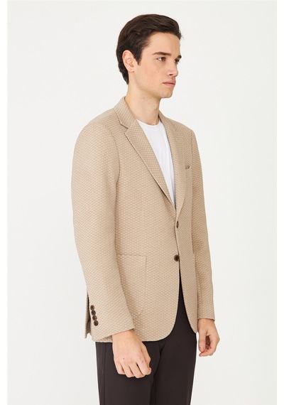 Bej Dokulu Modern Kesim Düğmeli Blazer Ceket Vizon