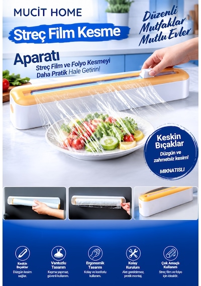 Mucit Home Streç Film Kesme Aparatı Streç Film Kesici Buzdolabı Folyo Kesme Streç Film Kesici