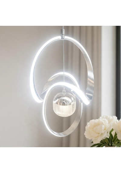 Çizgili Kasa Badem Model Tek Toplu Led Sarkıt Avize Krom