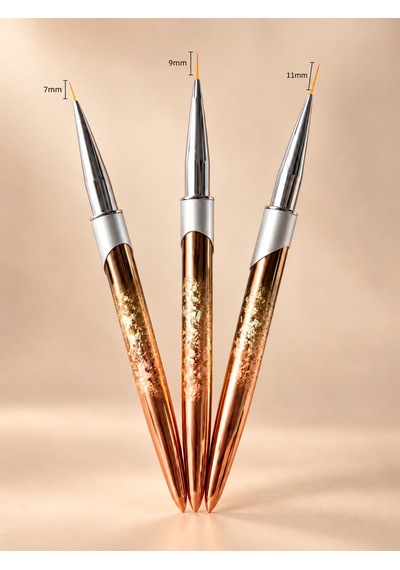 3'lü Kapaklı İnce Nail Art Detay Çizim Ve French Fırça Seti Bronz Lın-006
