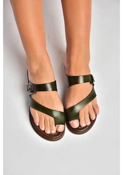 Fox Shoes U390959503 Yeşil Hakiki Deri Kadın Terlik