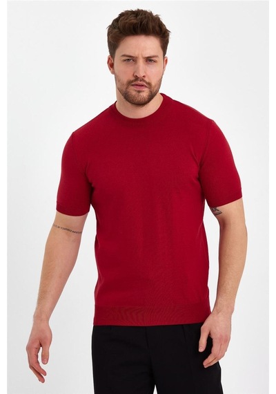 Cool Tarz Kırmızı Erkek Yarım Balıkçı Düz Triko T-shirt-trz19129r06s Kırmızı Kırmızı