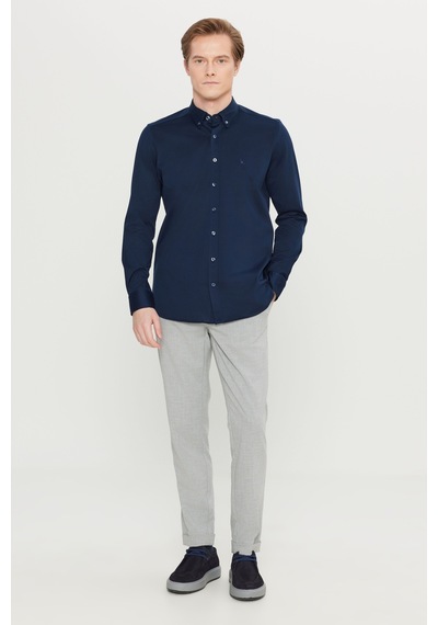 AC&Co / Altınyıldız Classics Erkek Lacı %100 Pamuk Slim Fit Dar Kesim Düğmeli Yaka Örme Gömlek Lacı