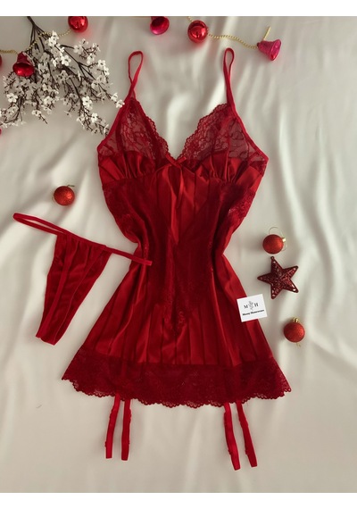 Mh Moony Homewears 2'li Cinnabon Jartiyer Gecelik Tango Seti Kırmızı