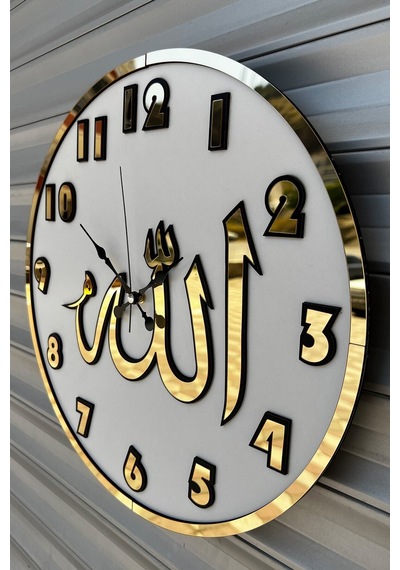 Pey Aksesuar Dekoratif Duvar Saati Ahşap Ve Aynalı Allah Lafzı Beyaz-siyah-gold