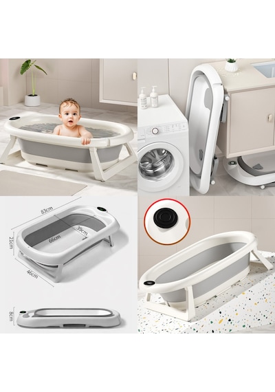 Katlanır Bebek Yıkama Banyo Küveti Seti 7 Parça Termometreli Yastıklı Katlanabilir Banyo Seti