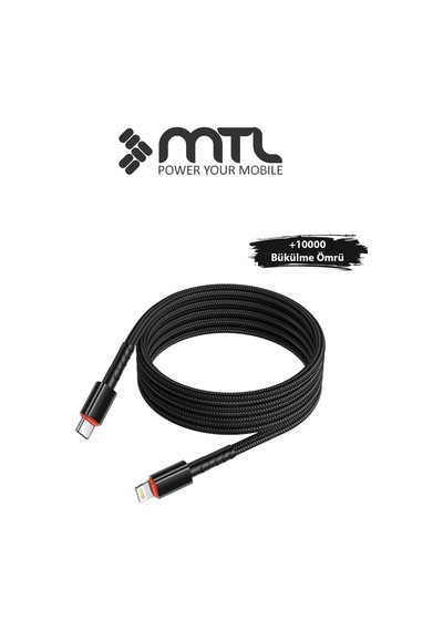 30w Pd Type-c To Lightning Örgülü Hızlı Şarj Ve Data Kablosu 1 Metre Siyah Mt2118