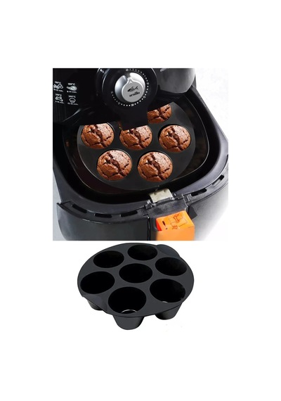 İndecor Houseware Airfryer Silikon Muffin Kek Kalıbı 7 Gözlü Hava Fritözü Kek Ve Çörek Pişirme Kalıbı Siyah Diğer