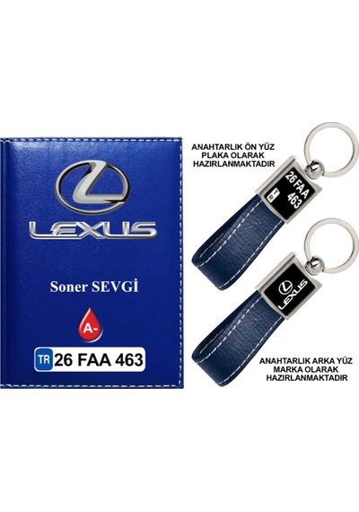 Plakanıza Özel Lexus Logolu Lacivert Ruhsat Kabı Ve Anahtarlık