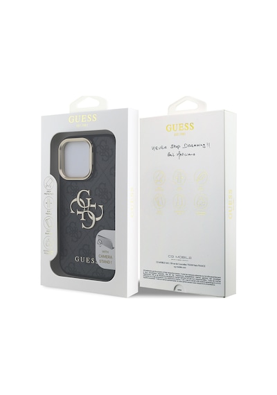 Apple iPhone 16 Pro Uyumlu Kılıf Guess Lisanslı Metal 4g Ve Yazı Logolu Kamera Standlı Kapak Siyah