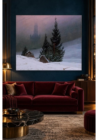 Fida Caspar David Friedrich Karlı Çamlar Ve Sisli Katedral Canvas Tablo Çok Renkli