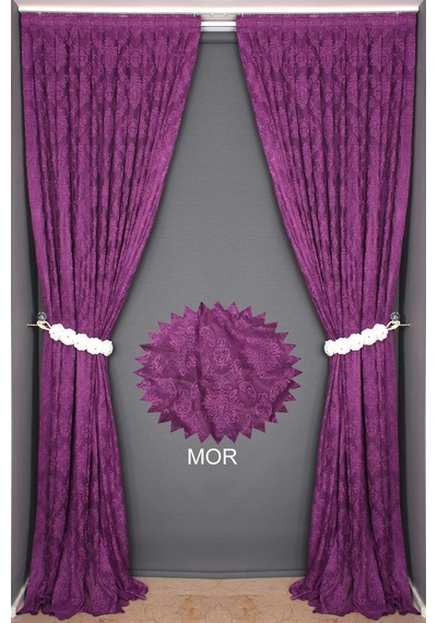 Damaks Mor Hazır Dikilmiş Pileli Fon Perde 75x260 Cm