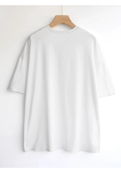 Flood Of Style Kadın Beyaz Leopar Figür Baskılı Oversize T-shirt
