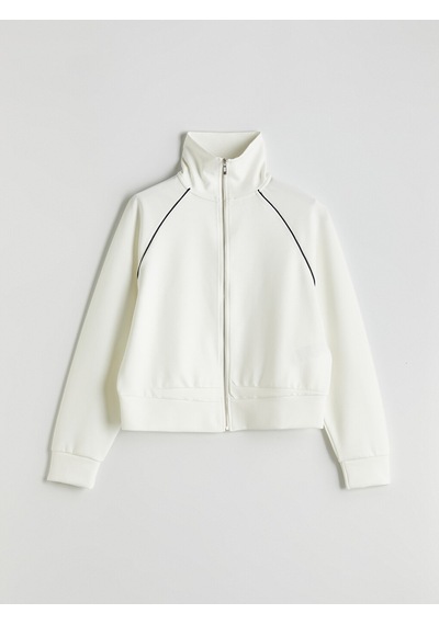 Lcwaıkıkı Classic Beyaz Dik Yaka Oversize Kadın Fermuarlı Sweatshirt